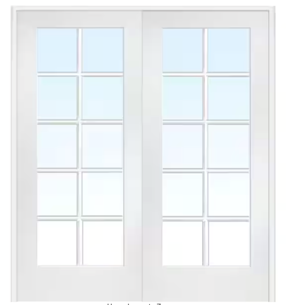 National Door Company ZZ09320BA Primed MDF 10 Lite Clear Glass, Prehung Interior Double Door, 60" x 80"