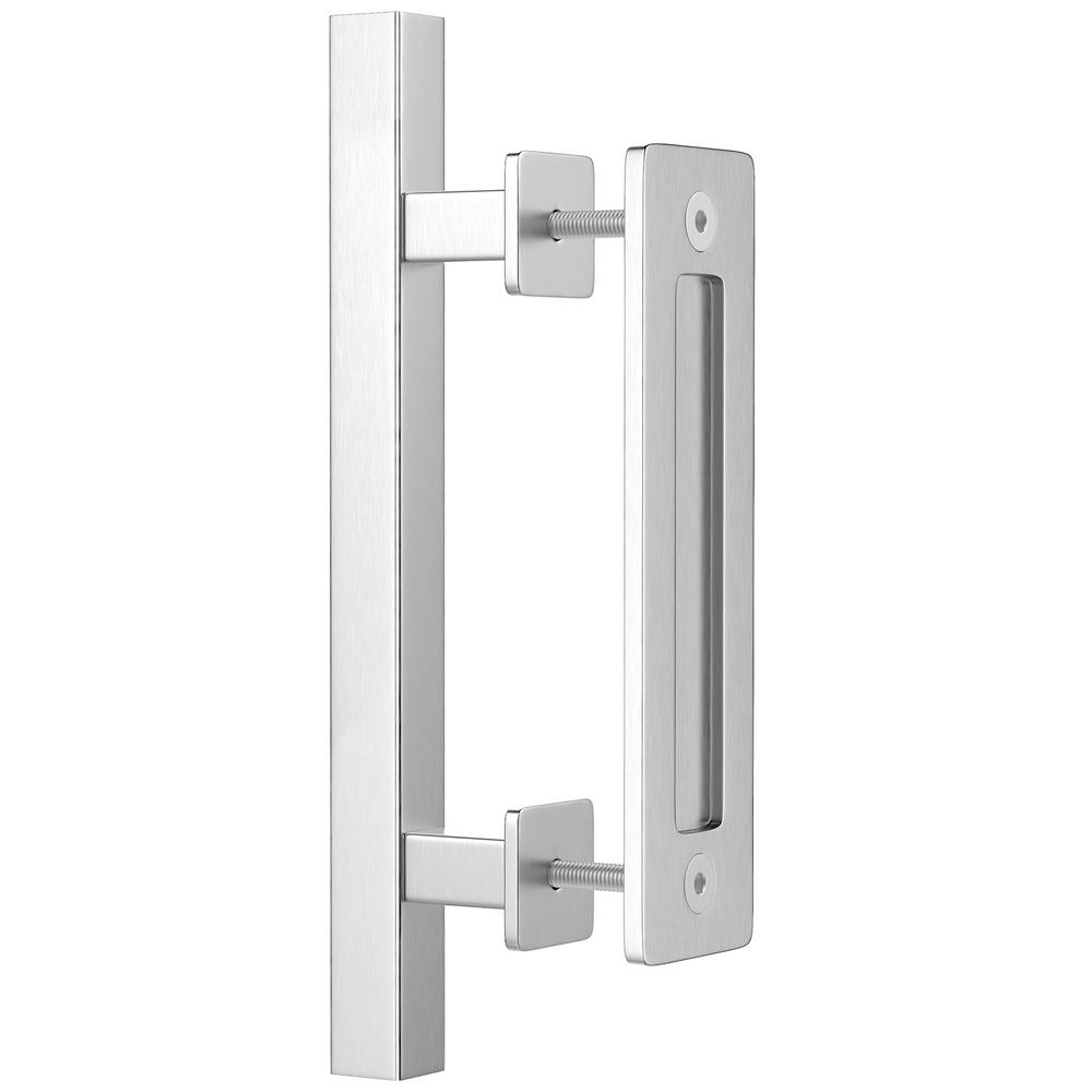 12 in. L Stainless Steel Pull and Flush Barn Door Handle Set, Large Rustic Two-Side Design