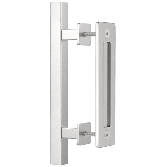 12 in. L Stainless Steel Pull and Flush Barn Door Handle Set, Large Rustic Two-Side Design