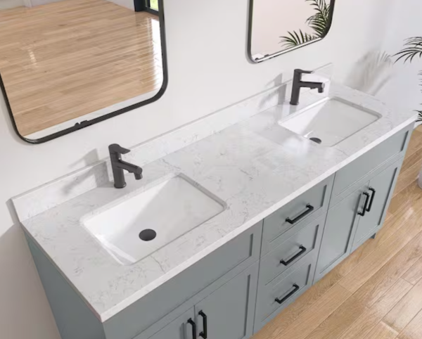 NTQ Etyi 66 in. W x 22 in. D Engineered Stone Vanity Top Rectangular Double Sink Bathroom Vanity Top in Carrara White