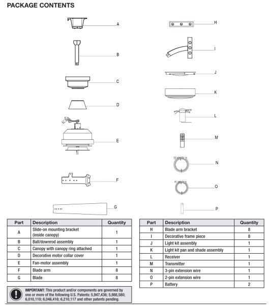 PARTS - BLADE ARM BRACKETS ONLY FOR Makenna DC 60 in. White Color Changing Integrated LED Outdoor Matte Black Ceiling Fan with Light, DC Motor and Remote, 52106