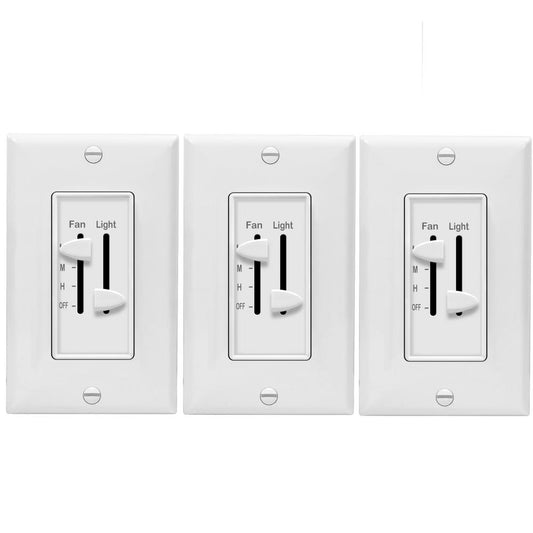 2.5 Amp 3-Speed Ceiling Fan Control and LED Dimmer Light Switch in White with Wall Plates (3-Pack)