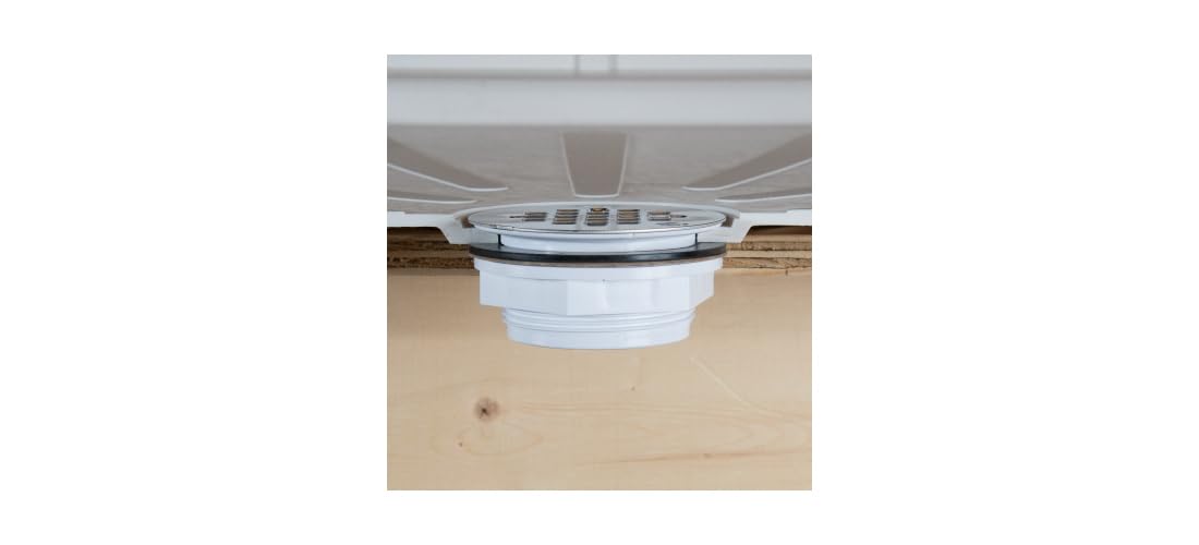 Oatey Round No-Caulk White PVC Shower Drain with 4-1/4 in. Round Snap-In Stainless Steel Drain Cover