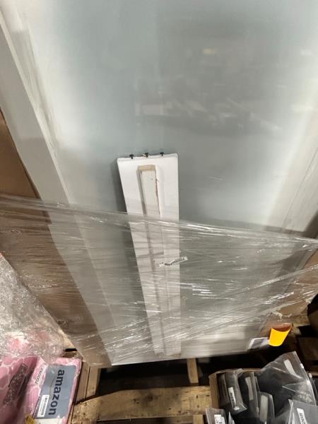 30 in. x 80 in.Right-Handed Solid Core White Primed Composite Single Prehung Interior Door Frosted Glass Shiny Nickel - top of frame cracked