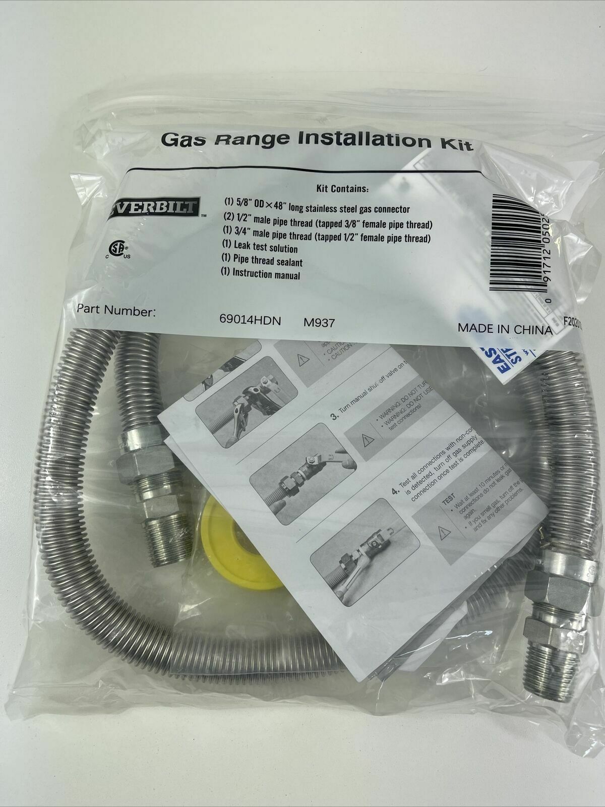 Everbilt 69014hdn Gas Range Installation Kit Stainless Steel 5/8" X 48"