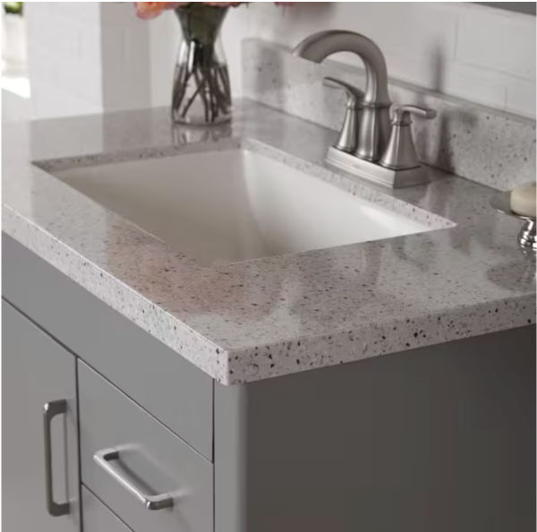 37 in. W X 22 in. D Engineered Solid Surface White Rectangular Single Sink Vanity Top in Silver Ash