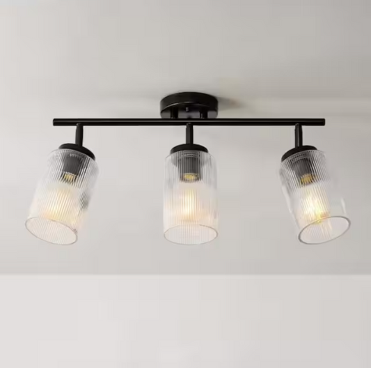 (MISSING ONE GLOBE) Modern 1.8 ft. Matte Black Indoor Hard Wired Track Lighting Kit with Pivoting Step Head