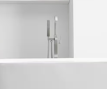 Waterfall Single Handle Floor Mount Freestanding Tub Faucet Bathtub Filler with Hand Shower in Brushed Nickel