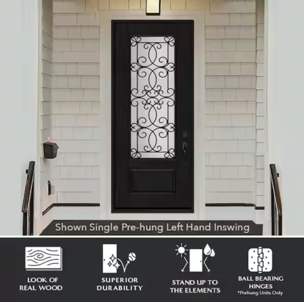 Regency 36 in. X 96 in. 3/4Lite Georgian Decorative Glass RHIS Onyx Mahogany Fiberglass Prehung Front Door
