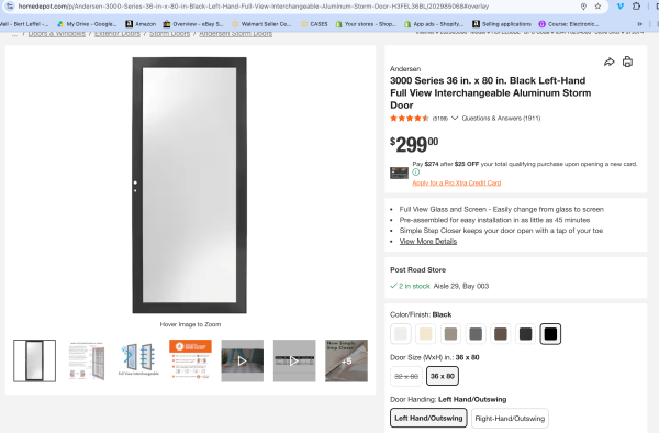 3000 Series 36 in. Black Fullview Easy Install Storm Door