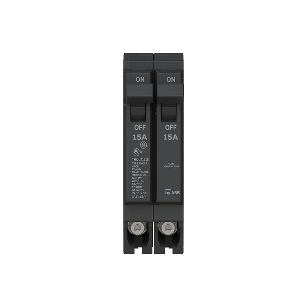 ABB Q-Line THQLT1515 Tandem Circuit Breaker • 15A/1P & 15A/1P Dual Circuit Breaker for Single Slot • 120/240V, 10 kAIC • HACR & SWD Rated • Space-Saving Design • Plug-in Mount