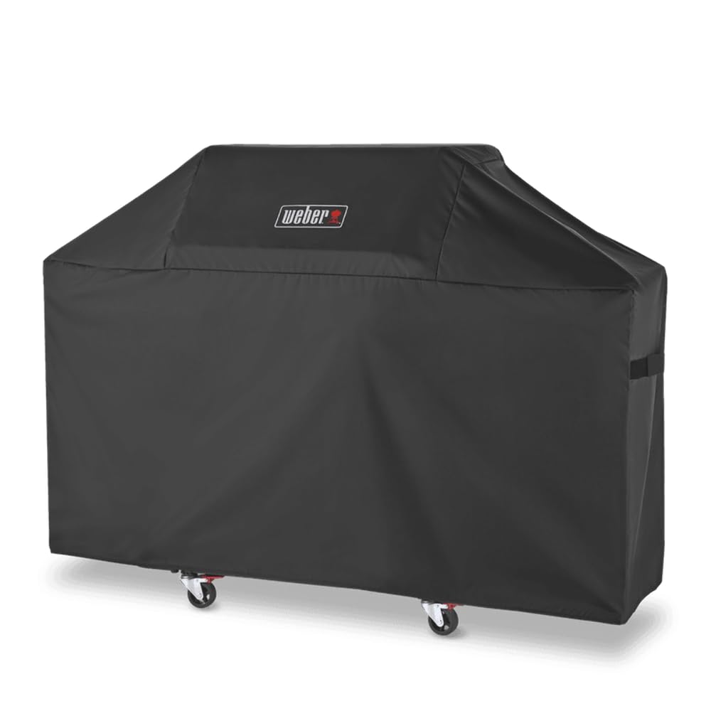 Weber Premium Outdoor Grill Cover – Water‑Resistant Weather‑Protective Grill Cover for Genesis 300 Series (3 Burners) Gas Grills, Durable Black Fabric with Secure Fastening Straps - Grill Accessories