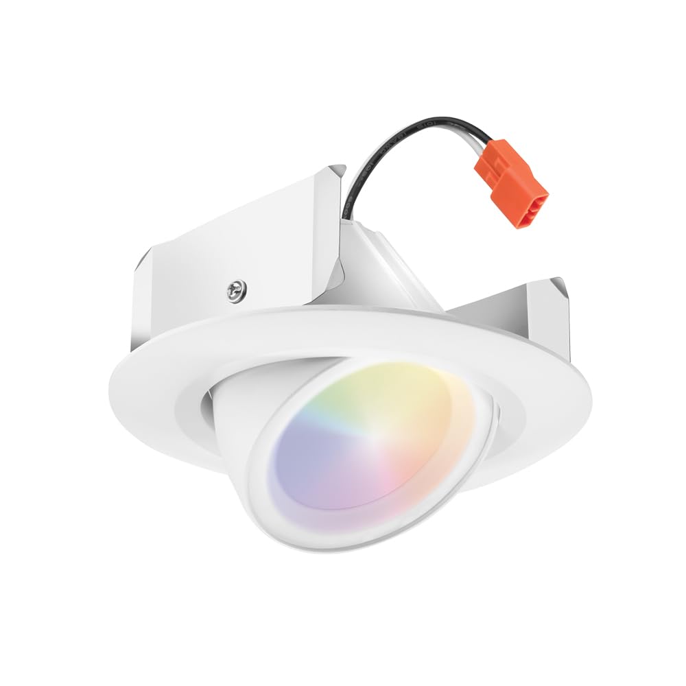 Juno RB56AC RGBW MW M6 RetroBasic Connect Adjustable LED Downlight, Dynamic Color Red, Green, Blue, White, Includes E26 Socket Adaptor, Matte White, 5-Inch to 6-Inch