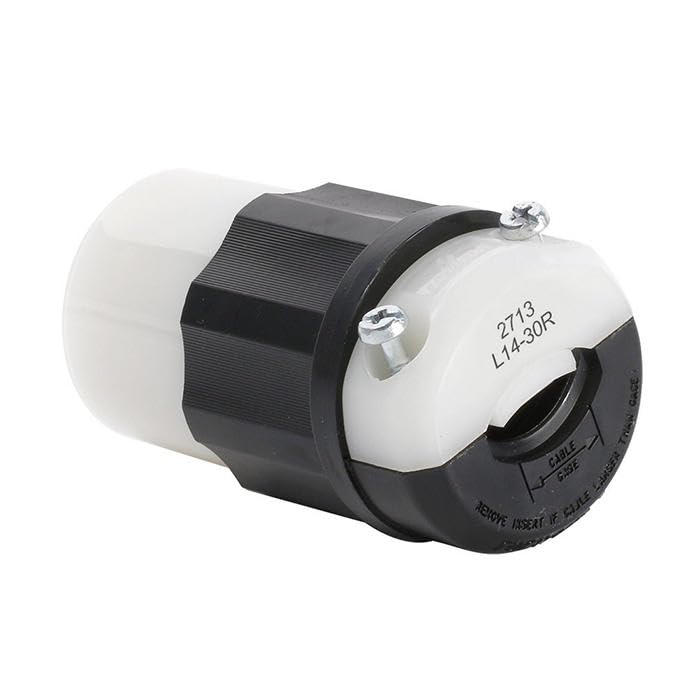 Leviton Locking Connector, 30 Amp, 125/250 Volt, Industrial Grade, 2713, Black & White