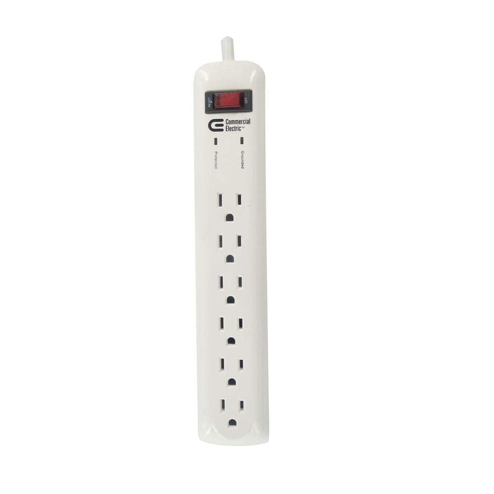 Commercial Electric 6-Outlet Power Strip Surge Protector with 8 ft. Cord, White