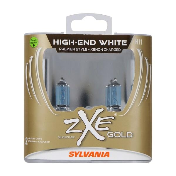 SYLVANIA H11 Halogen Headlight Bulbs – zXe Gold Series, Bright White HID Look, Plug and Play – 2 Count
