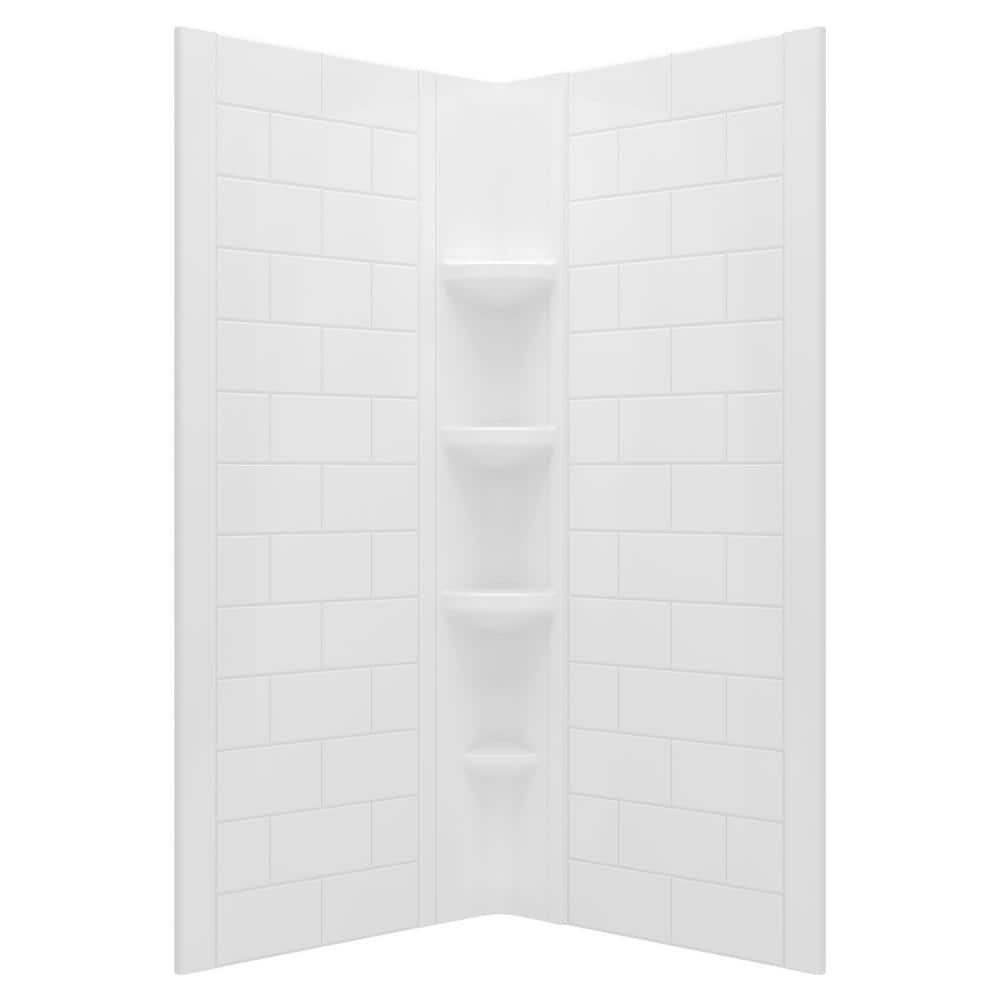 Ovation Curve 36 in. W X 72 in. H 2-Piece Glue up Alcove Subway Tile Shower Walls in Arctic White