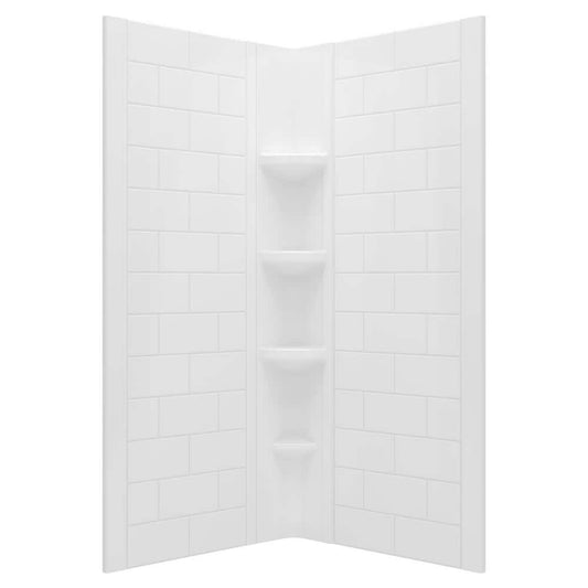 Ovation Curve 36 in. W X 72 in. H 2-Piece Glue up Alcove Subway Tile Shower Walls in Arctic White