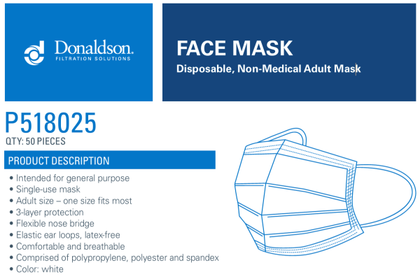 Donaldson P518025 Facemask - Pack of 50