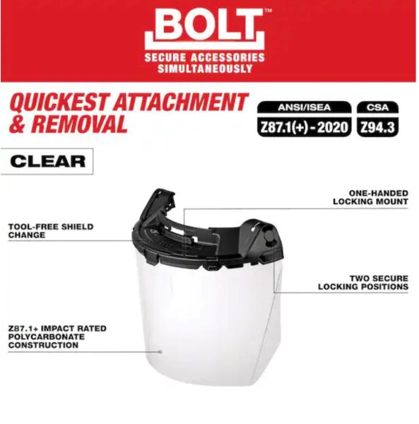 Milwaukee 48-73-1460 BOLT Task Full Face Shield - Clear Uncoated Lens (Compatible with Milwaukee BOLT Safety Helmets & BOLT Hard Hats)