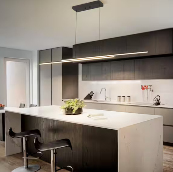 81" 2-Light Modern Linear Black Integrated LED 3000K Warm Light Pendant Light