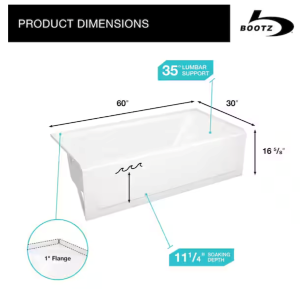 Bootz Industries Maui 60 in. x 30 in. Soaking Bathtub with Left Drain in White 011-3341-00