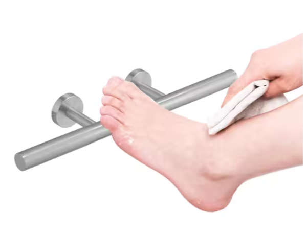 BWE 12 in. Wall Mounted Corner Shower Foot Rest Bar for Shaving Legs Bathroom/Spa in Brushed Nickel B-91070-N