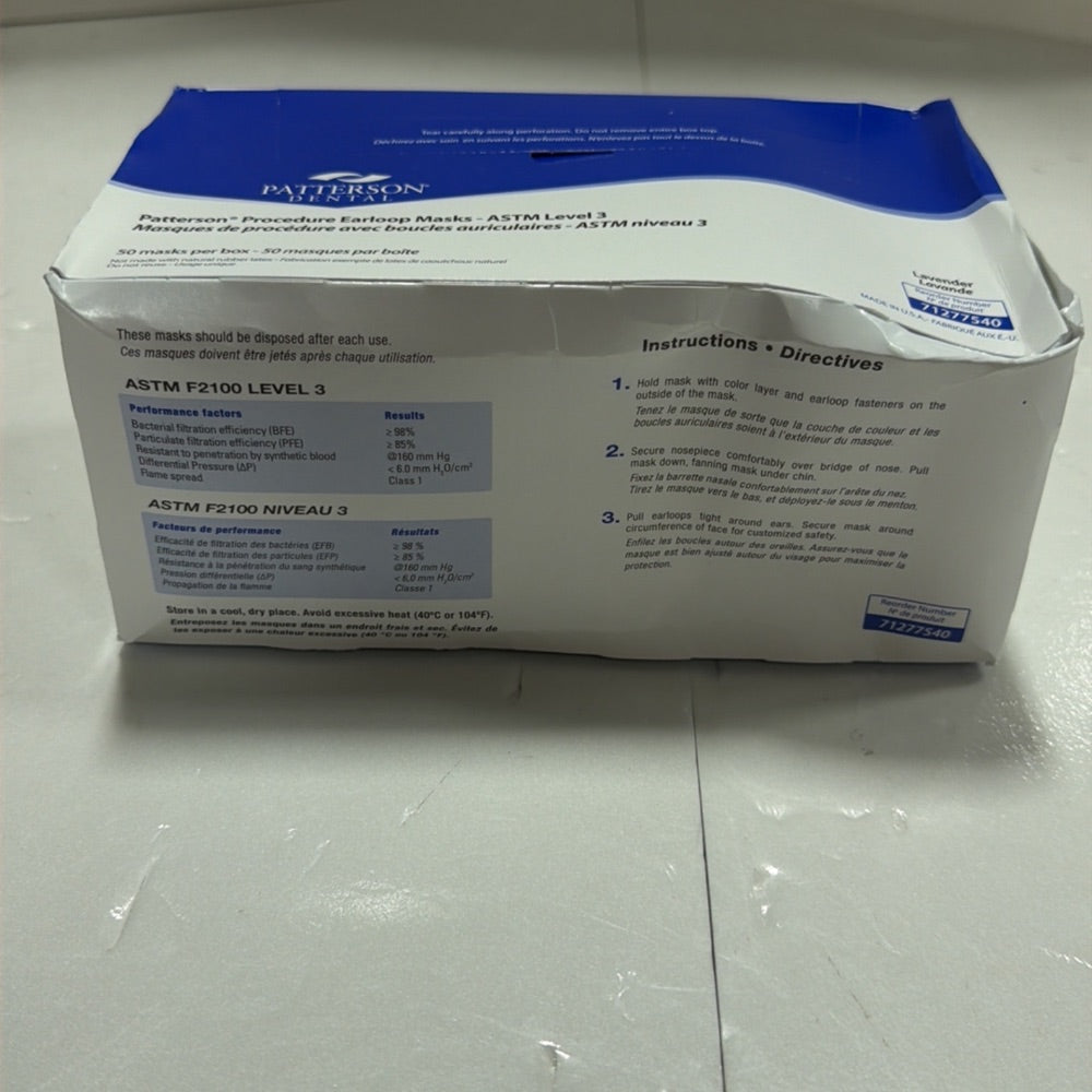 Patterson Dental Procedure Earloop Masks - ASTM Level 3