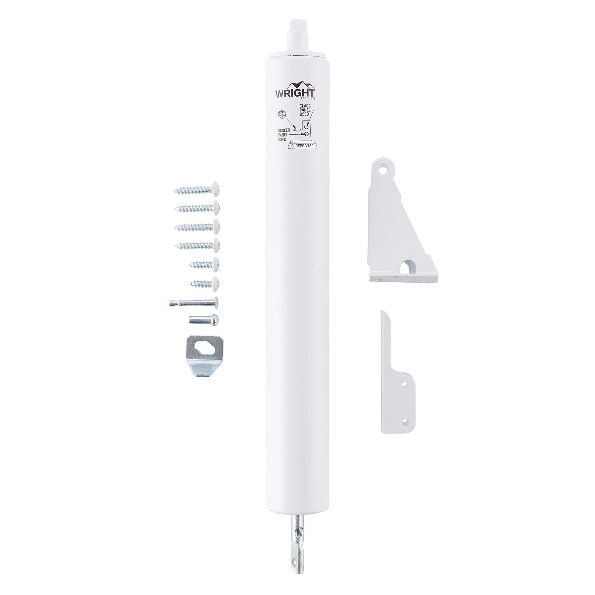 Wright Products Heavy-Duty Pneumatic Storm Door Closer – Durable, Adjustable, Quiet-Closing with Hold-Open Feature (Transitional, White)