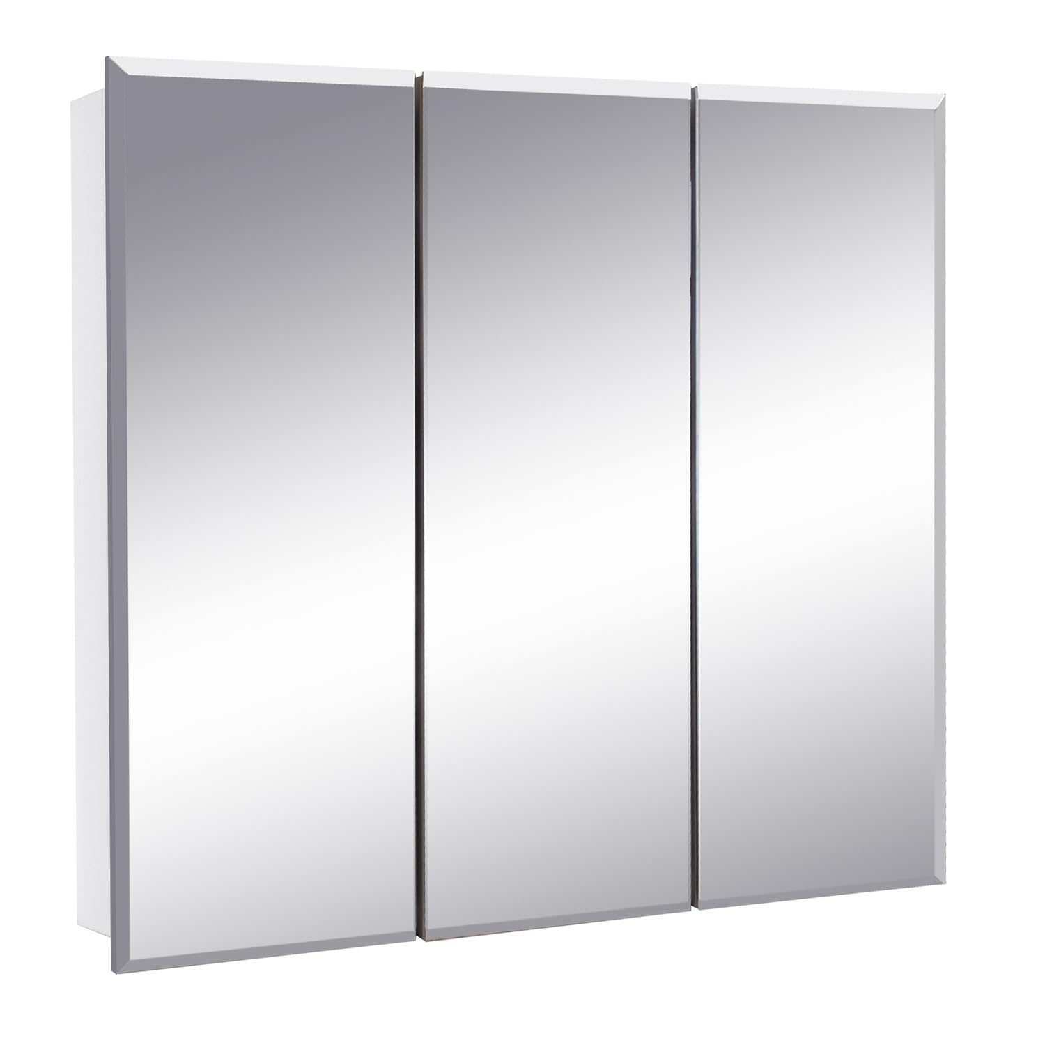 Design House Cyprus Bathroom Medicine Cabinet with Mirror, 25 Inch Recessed or Surface Mount Cabinet, 3 Frameless Mirrored Doors, 2 Shelves, White, Pre-Assembled, 597484