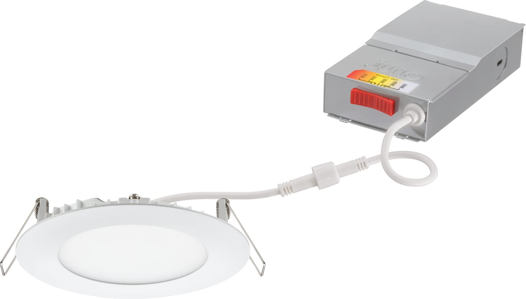 Juno LED Recessed Lights 4 Inch Round Wafer Downlight, 5-in-1 Switchable White Color Temperature, 120 Volts, 4-Inch Ultra-Thin Flat Trim, Matte White (WF4 SWW5 90CRI MW M6)