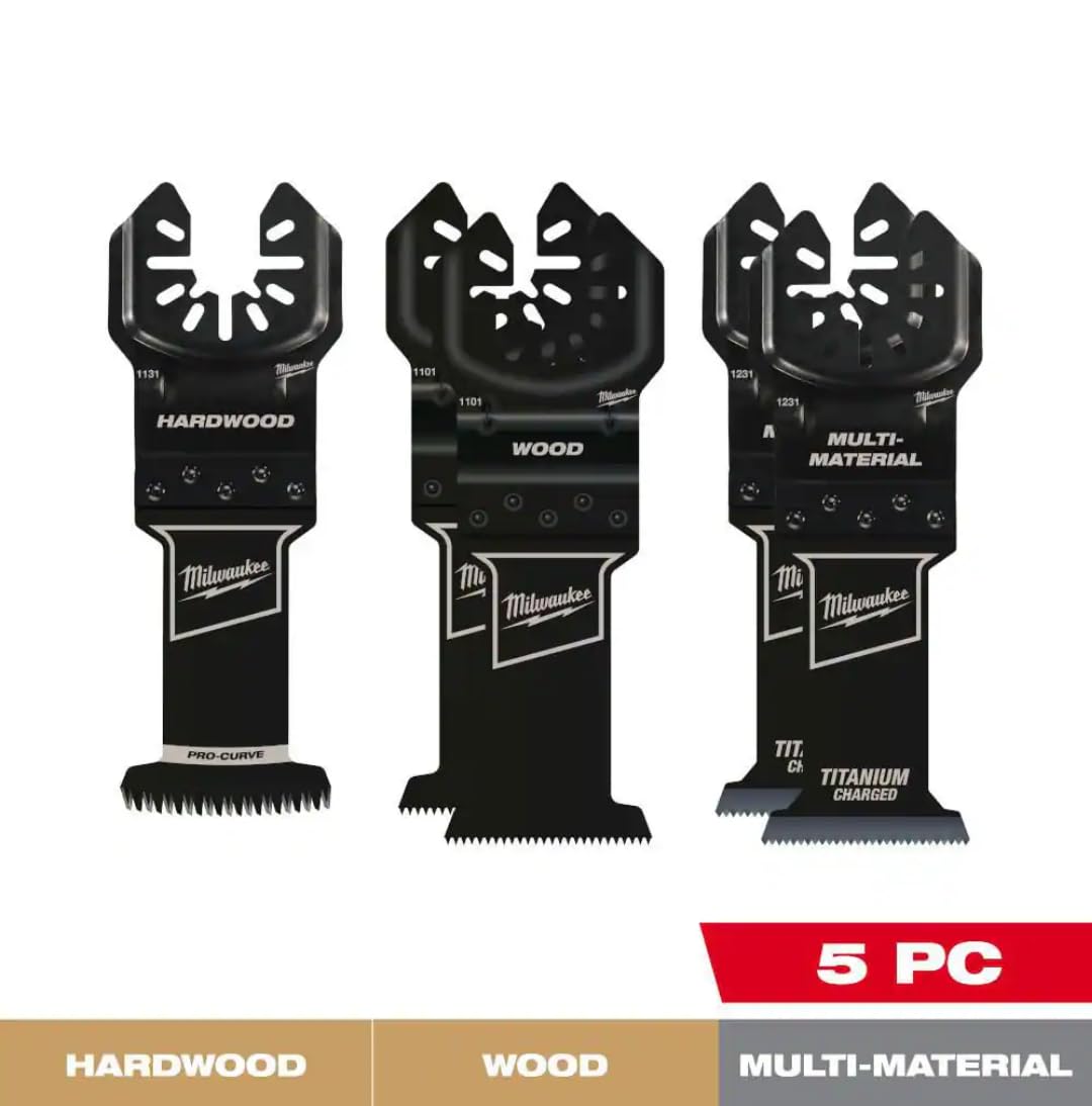 MILWAUKEE Open-LOK Universal Fit Oscillating Multi-Tool Blade Set, 5-Piece, Titanium Charged Bi-Metal, Japanese Tooth, for Wood, Hardwood, Drywall, PVC