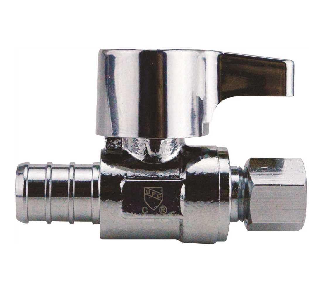 1/2 in. Chrome-Plated Brass PEX Barb x 1/4 in. Compression Quarter-Turn Straight Stop Valve