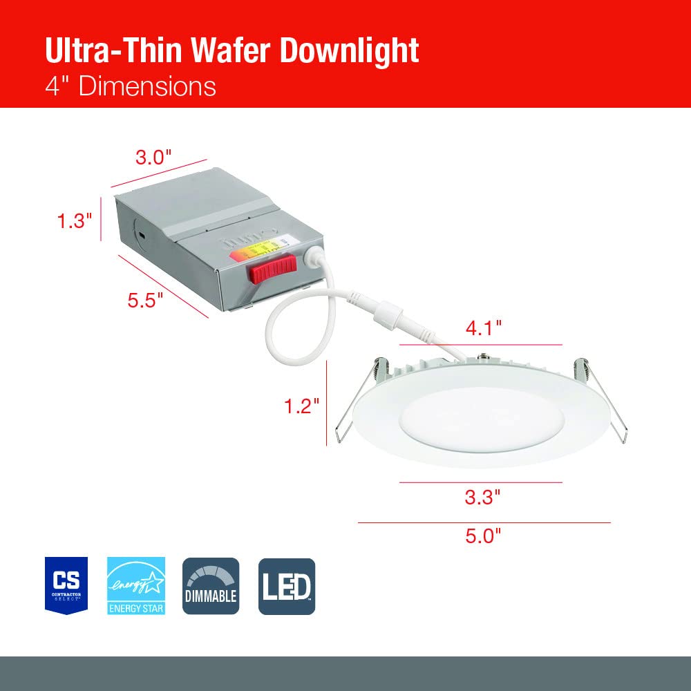 Juno WF4 SWW5 90CRI BN M6 Round LED Wafer Downlight, 120 Volts, Switchable Color Temperature 2700K/3000K/3500K/4000K/5000K, Triac Dimming, 4-Inch Ultra Thin Trim, Brushed Nickel