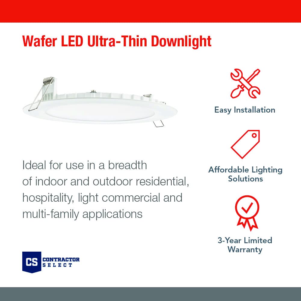 Juno WF4 SWW5 90CRI BN M6 Round LED Wafer Downlight, 120 Volts, Switchable Color Temperature 2700K/3000K/3500K/4000K/5000K, Triac Dimming, 4-Inch Ultra Thin Trim, Brushed Nickel