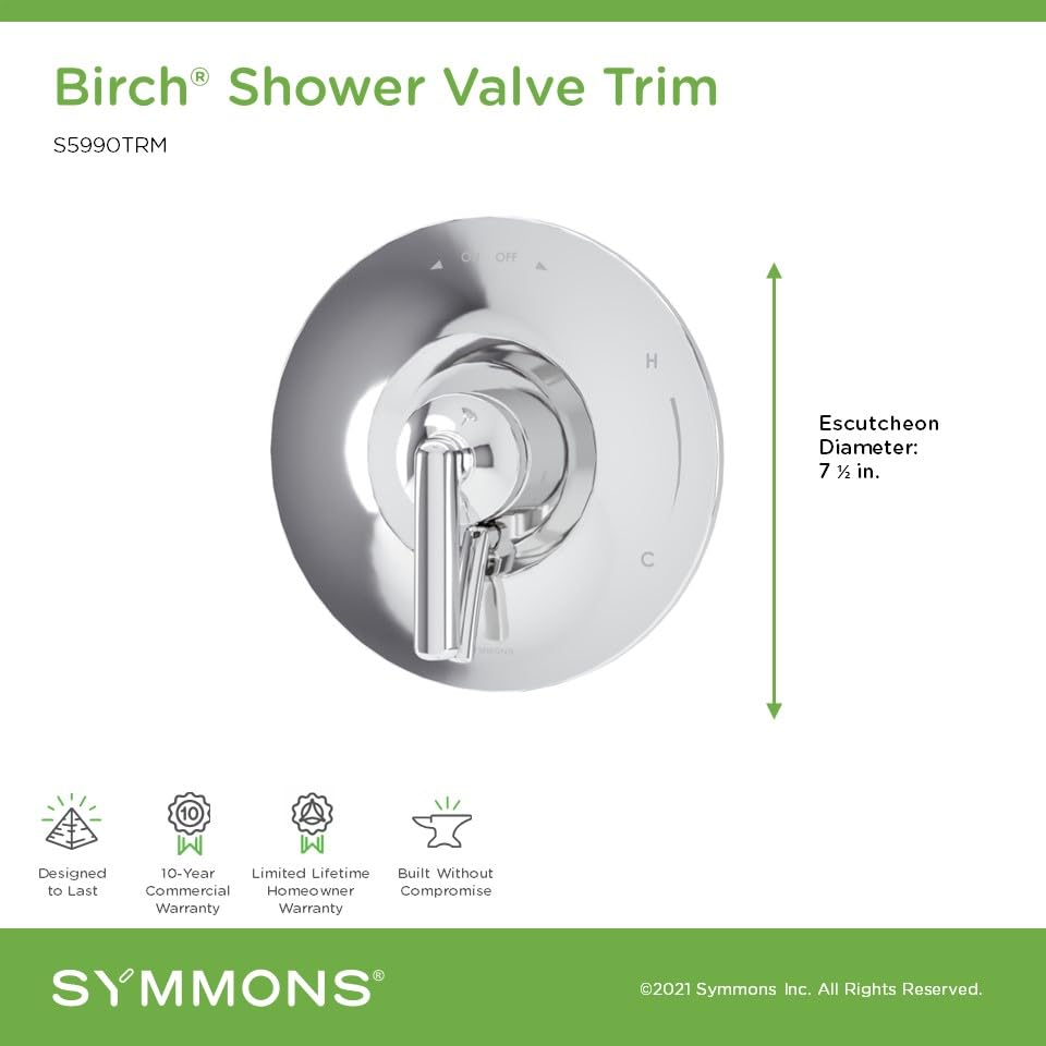 Symmons Birch Wall Mounted Shower Valve Trim with Volume Control Lever in Polished Chrome (Valve not Included) - S5990TRM