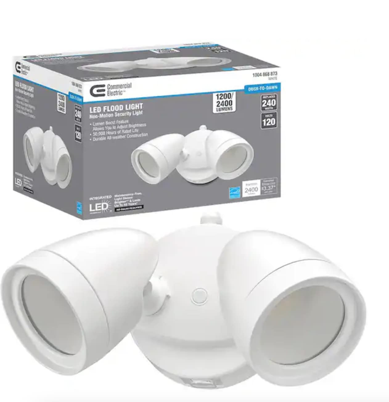 NO HARDWARE Dusk to Dawn Lumen Boost White Outdoor Integrated Twin Head LED Flood Light Security Light IP65 Rated 4000K