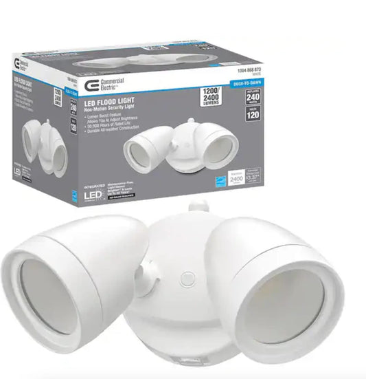 NO HARDWARE Dusk to Dawn Lumen Boost White Outdoor Integrated Twin Head LED Flood Light Security Light IP65 Rated 4000K