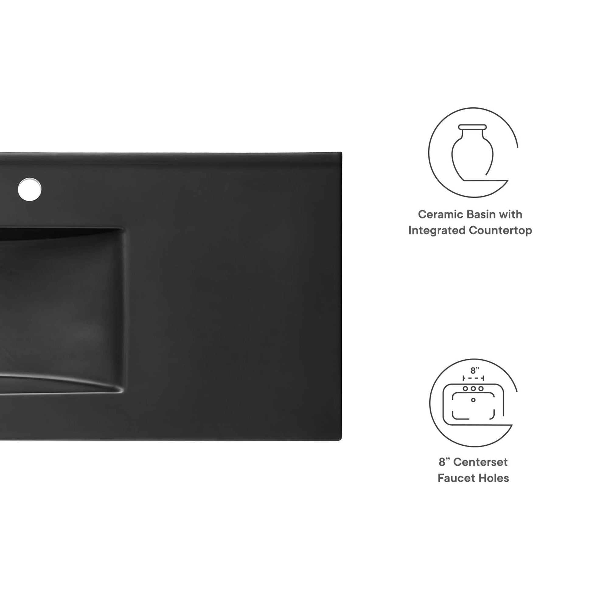 Modway Cayman Modern 48" Bathroom Sink in Black With Rectangular Basin