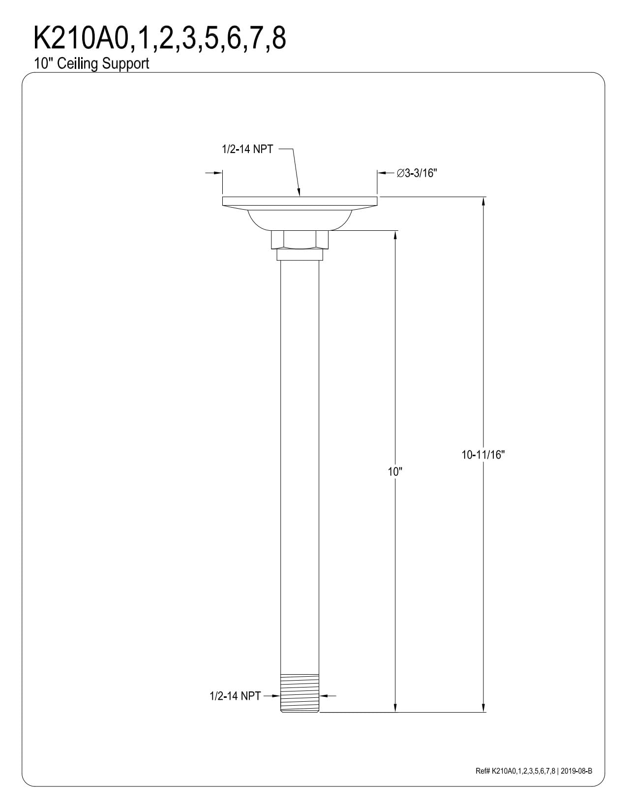 Kingston Brass K210A2 Trimscape 10-Inch Raindrop Shower Arm, L, Polished Brass