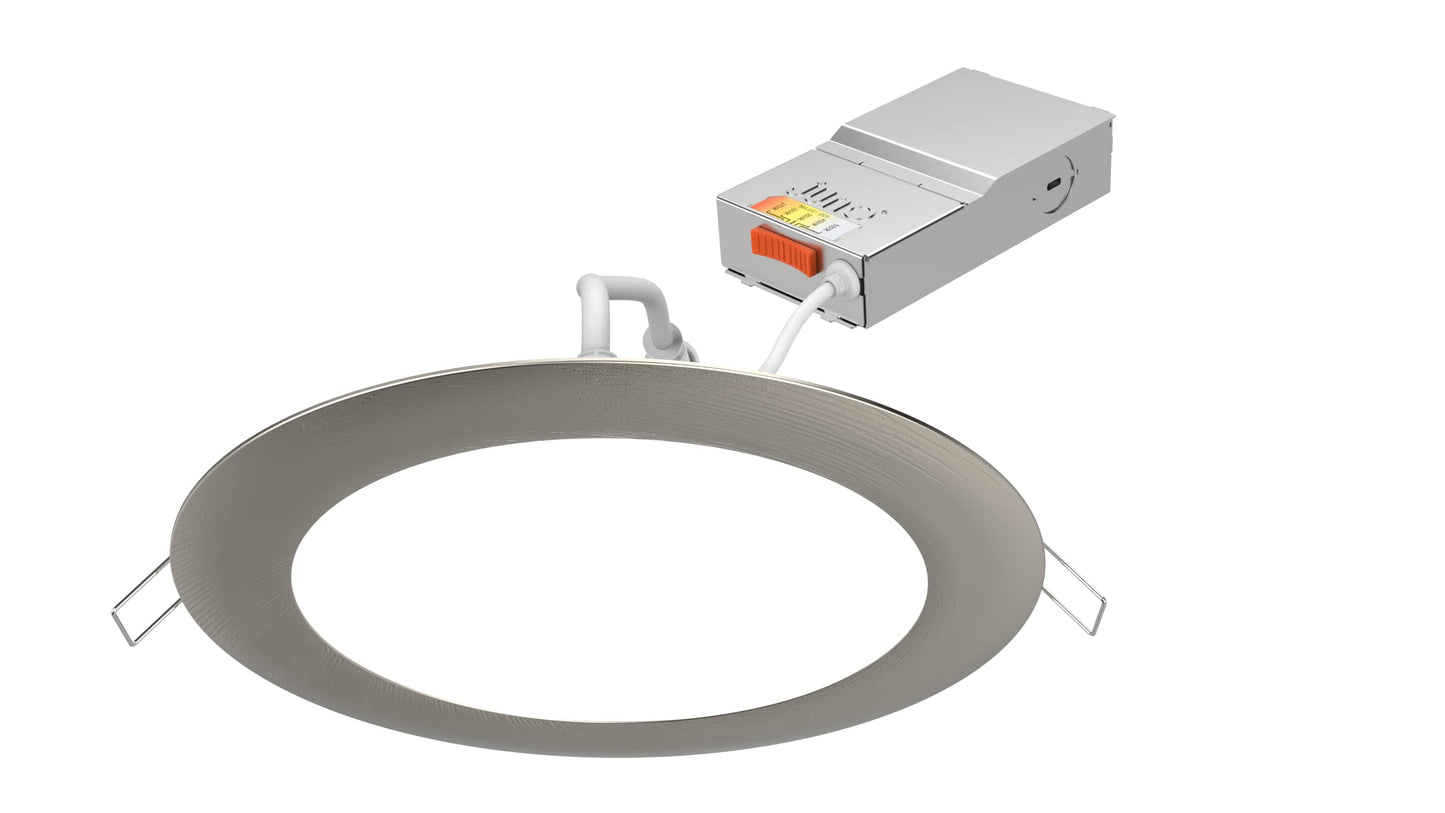 Juno WF4 SWW5 90CRI BN M6 Round LED Wafer Downlight, 120 Volts, Switchable Color Temperature 2700K/3000K/3500K/4000K/5000K, Triac Dimming, 4-Inch Ultra Thin Trim, Brushed Nickel