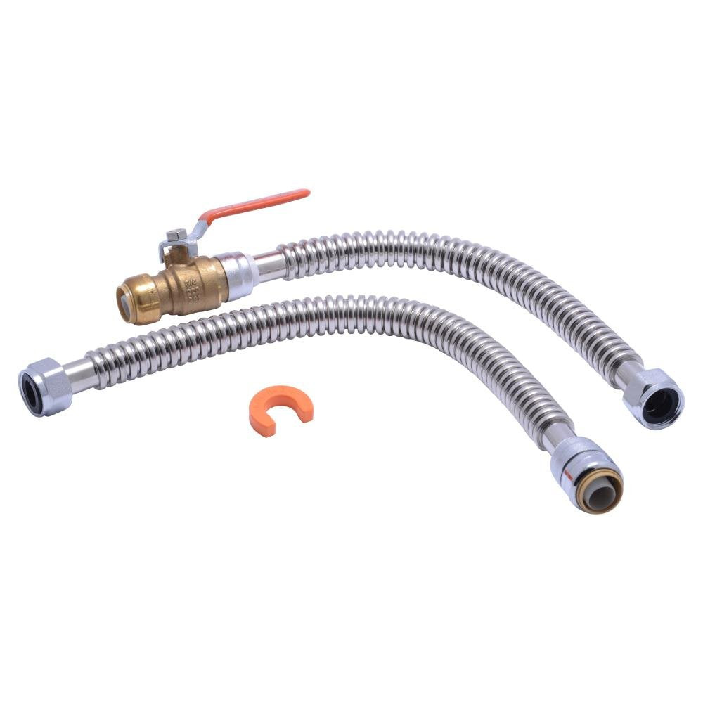 SharkBite Max 3/4 Inch x 3/4 Inch FIP x 18 In. Corrugated Water Heater Connection Kit, Push-to-Connect Brass Plumbing Fittings, UR24680