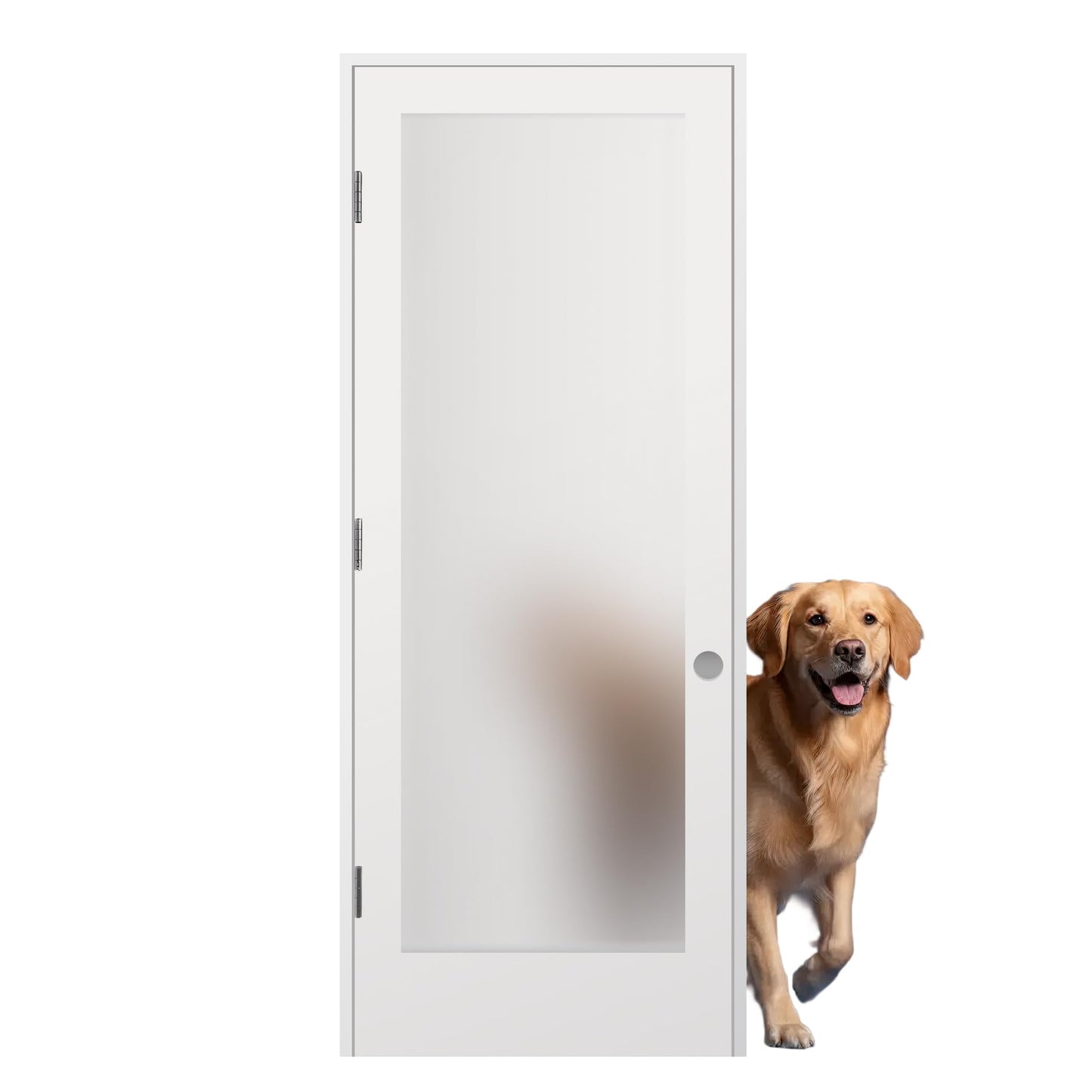 30 in. x 80 in.Right-Handed Solid Core White Primed Composite Single Prehung Interior Door Frosted Glass Shiny Nickel - top of frame cracked