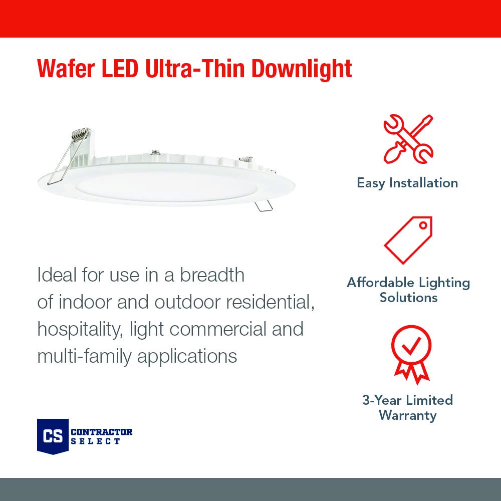 Juno LED Recessed Lights 4 Inch Round Wafer Downlight, 5-in-1 Switchable White Color Temperature, 120 Volts, 4-Inch Ultra-Thin Flat Trim, Matte White (WF4 SWW5 90CRI MW M6)