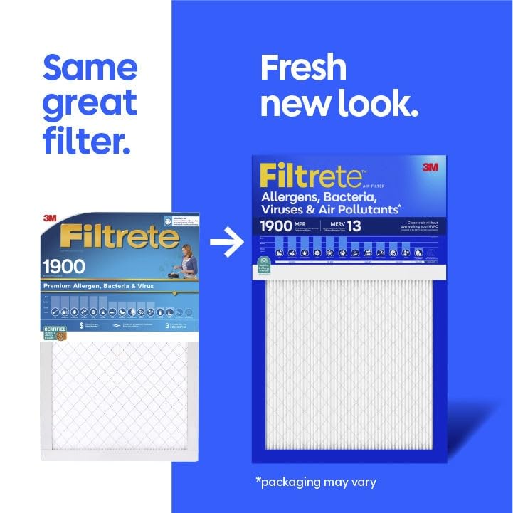 Filtrete 20x30x1 Air Filter, MERV 13 MPR 1900, Allergens, Bacteria, Viruses & Air Pollutants, 3-Month AC/Furnace Filters, Cleaner Air Reliable Airflow, 6 HVAC Filters(Act Size 19.62x29.62x0.78 in)
