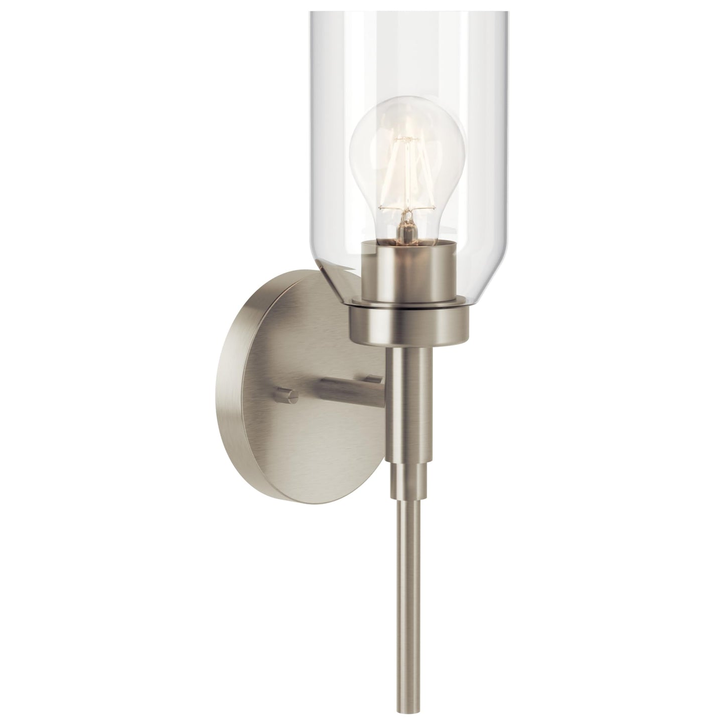 Kichler Madden 1-Light Bathroom Wall Sconce with Clear Glass in Brushed Nickel, Modern Vanity Light Fixture for Bathroom or Hallway, Sloped Ceiling Compatible (14.75" x 5"), 55183NI