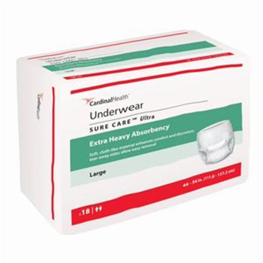 Cardinal Health™ Protective Underwear, Sure Care™ Ultra, Extra Heavy Absorbency, Large, Pull-On Adult Disposable Underwear with Tear-Away Seams, Cloth-Like & Discreet - Case of 72