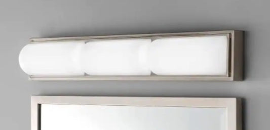 Home Decorators Bingham 24.02 in. 1-Light Brushed Nickel Integrated LED Bathroom Vanity Light Bar with Frosted Acrylic Shade