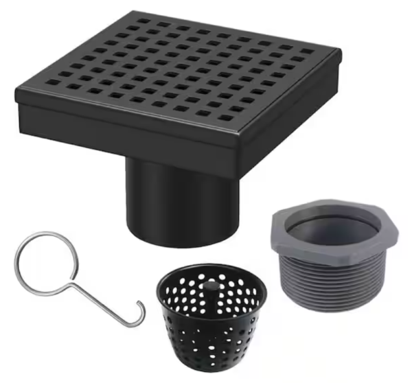 MISSING PARTS 4 in. X 4 in. Matte Black Square Shower Drain with Square Pattern Drain Cover