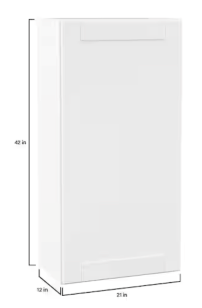 Shaker 21 in. W X 12 in. D X 42 in. H Assembled Wall Kitchen Cabinet in Satin White